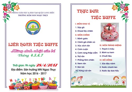 Thứ 6, ngày 28/4/2017, Trường MN Ngọc Thụy tổ chức Liên hoan Tiệc Buffe sinh nhật các bé Tháng 4, 5, 6, 7